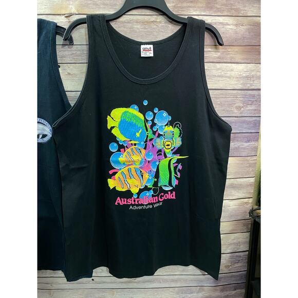 Vintage Australian Gold / Dolphins Black Tank Top Tanning Products Beach 90s - Picture 11 of 11